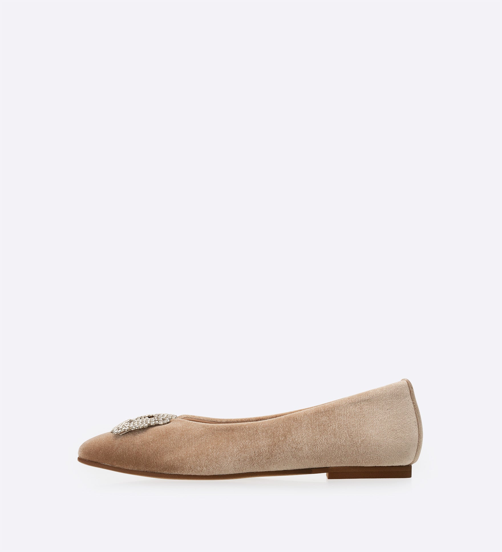 Sapatilha Velvet Bijou em veludo com detalhes de cristais bege