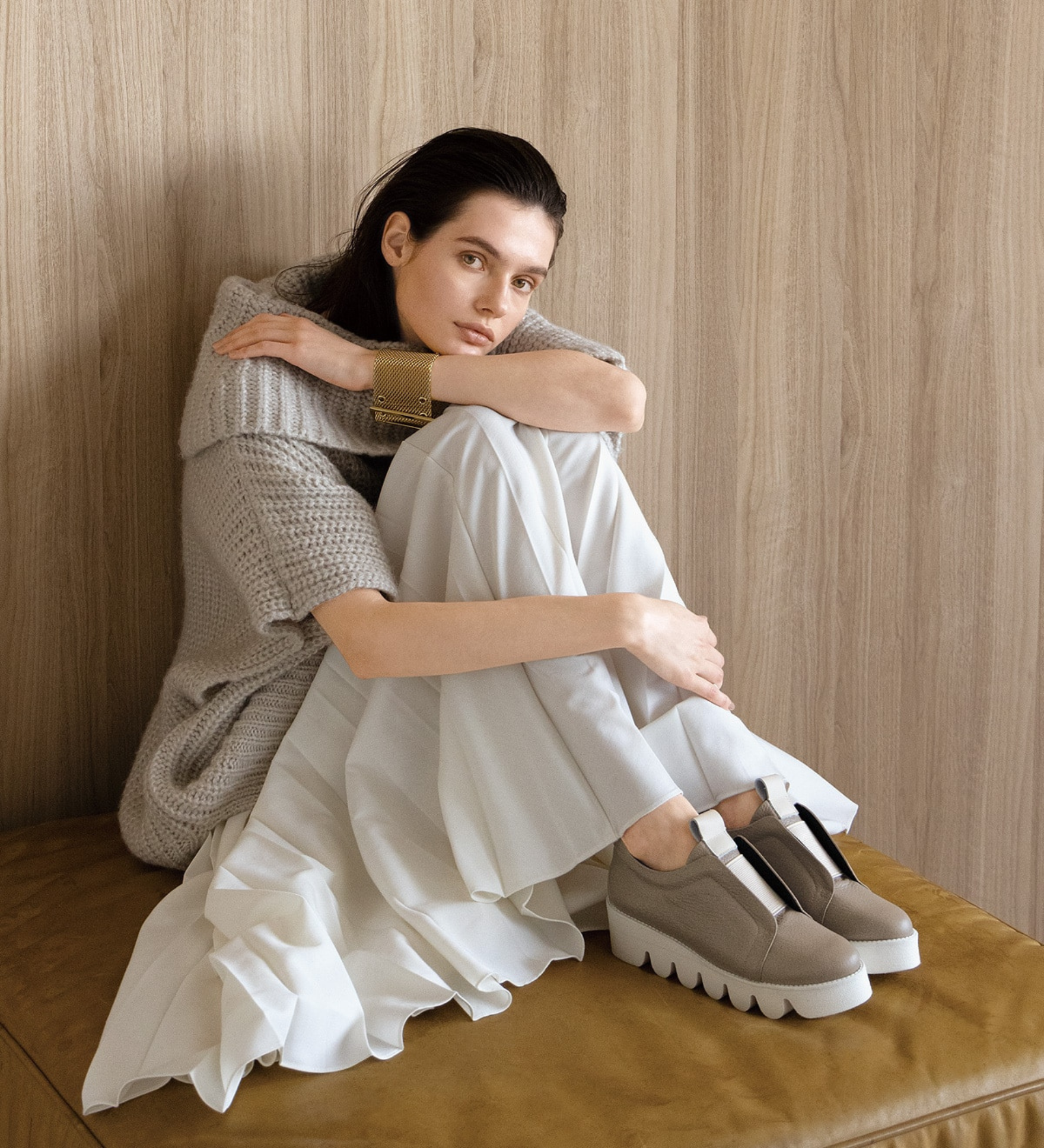 Sneaker Sydney em couro bege