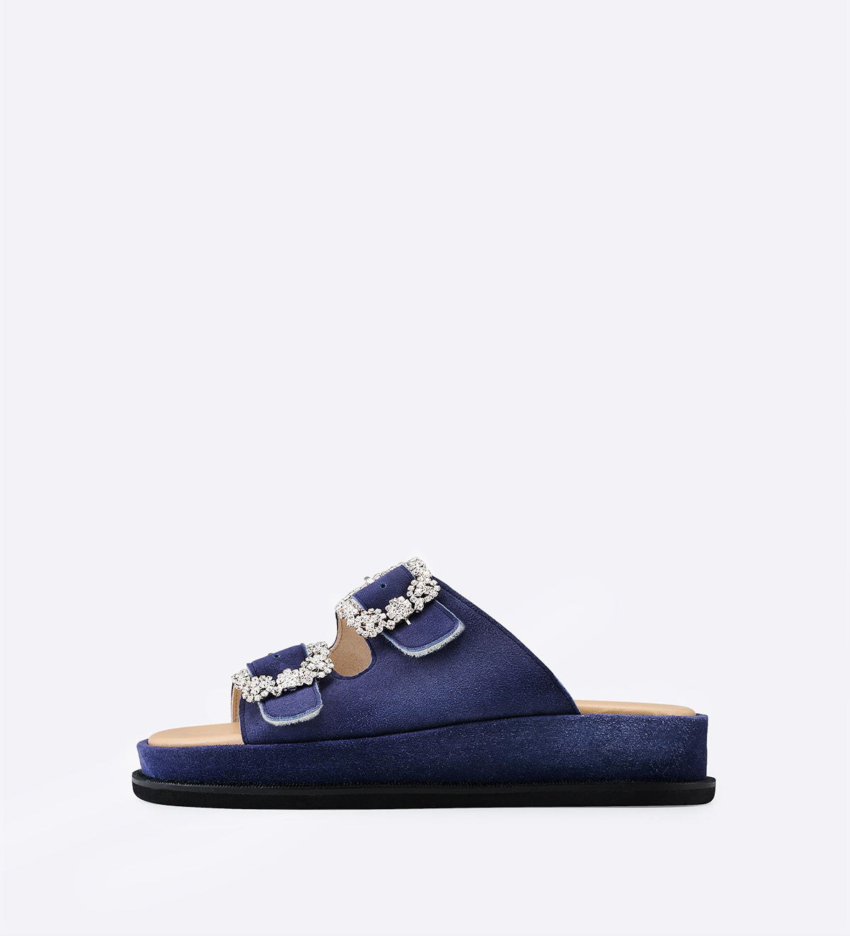 Sandália Felicity em camurça com detalhes de cristais