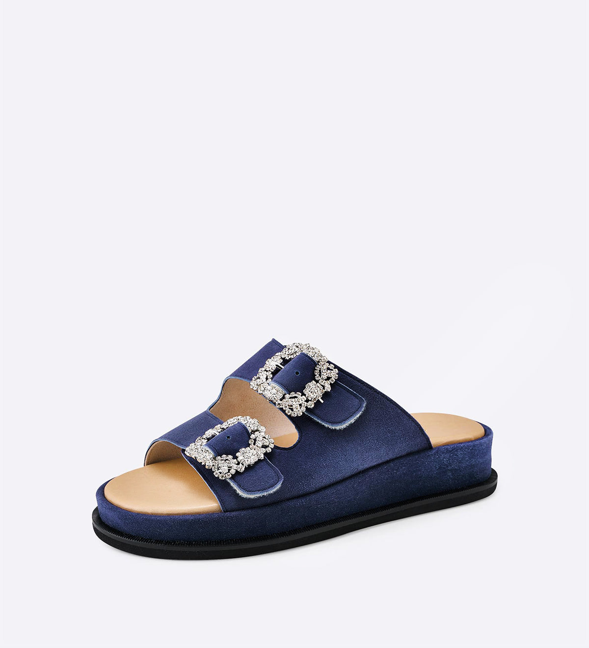 Sandália Felicity em camurça com detalhes de cristais