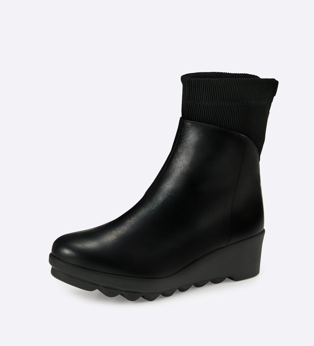 Bota Marty em couro liso com cano tricô rib