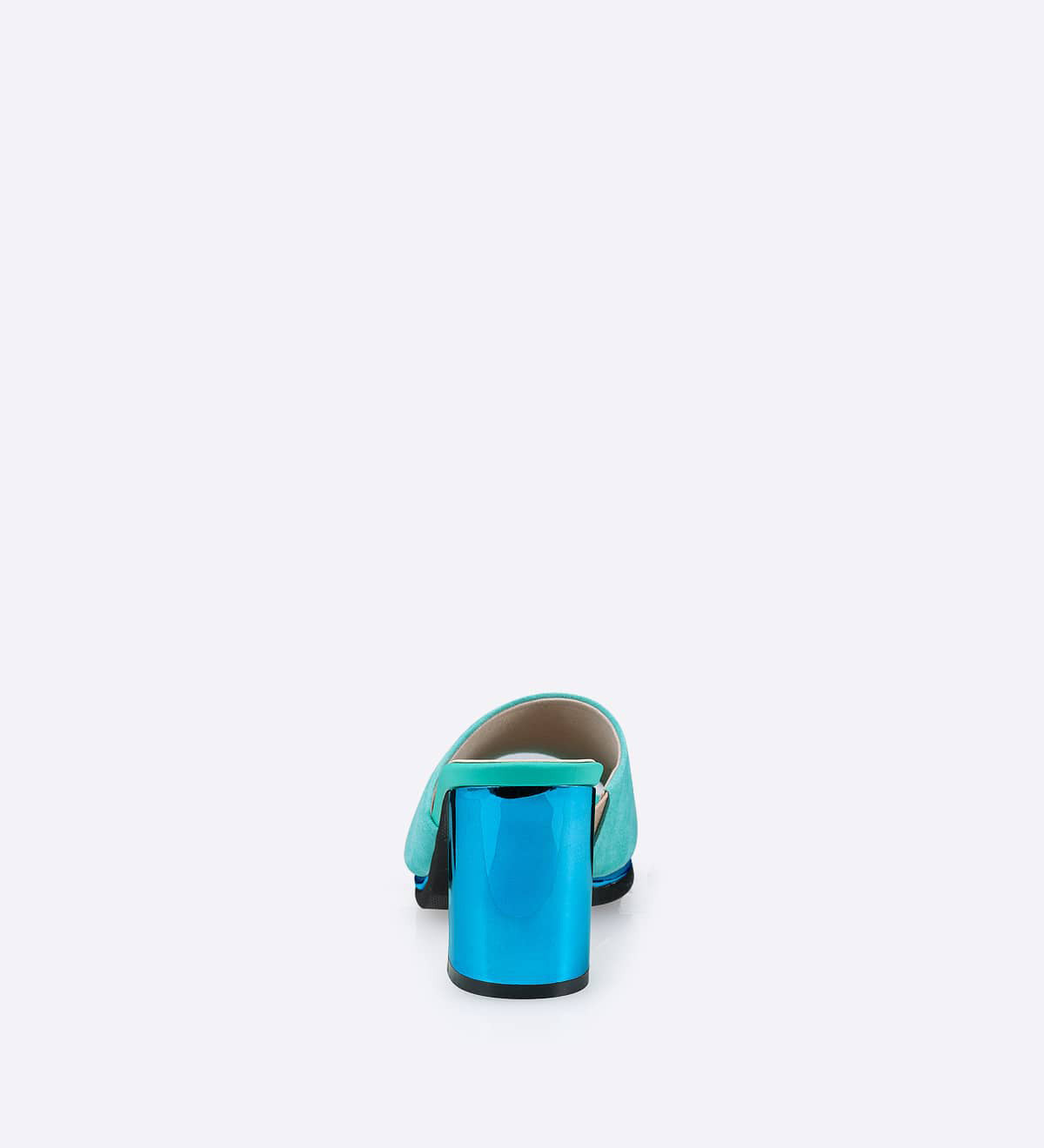 Sandália Mirror Mules em couro e camurça azul