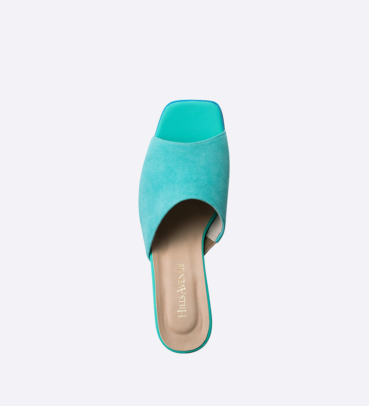 Sandália Mirror Mules em couro e camurça azul