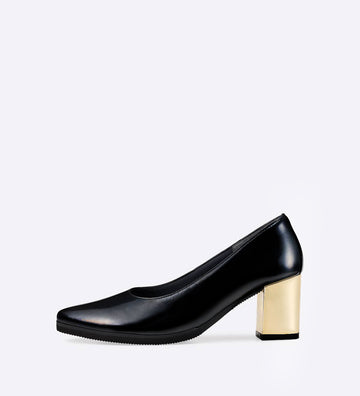 Salto Pointed Mirror em couro envernizado dourado