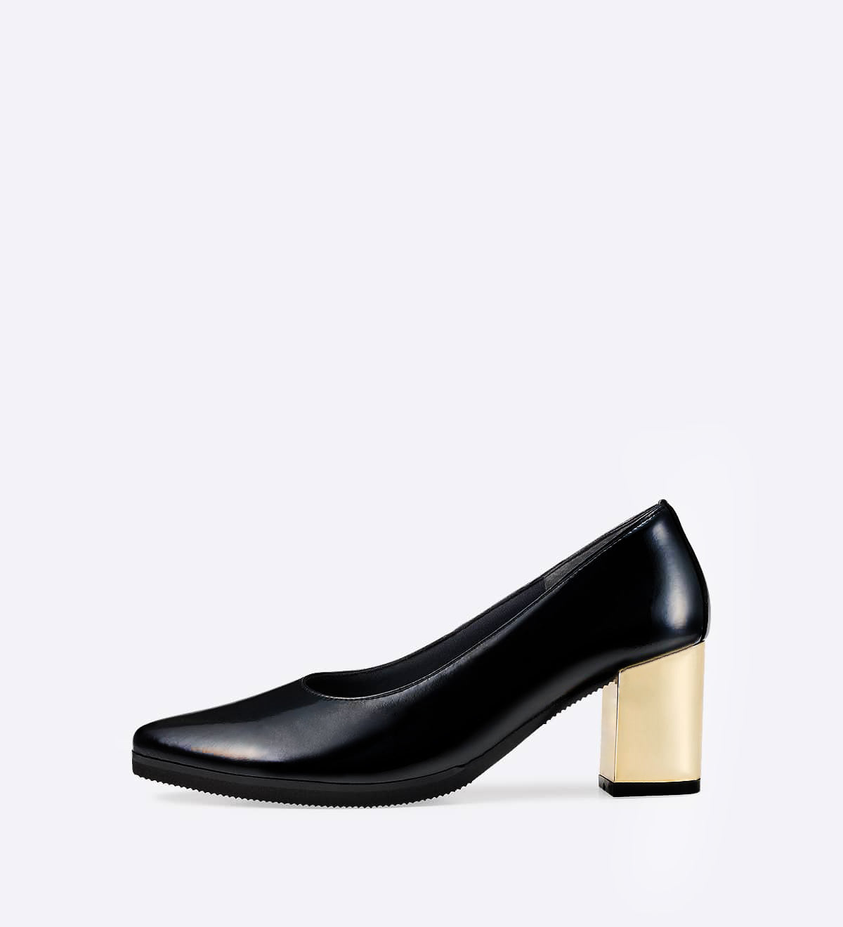Salto Pointed Mirror em couro envernizado dourado
