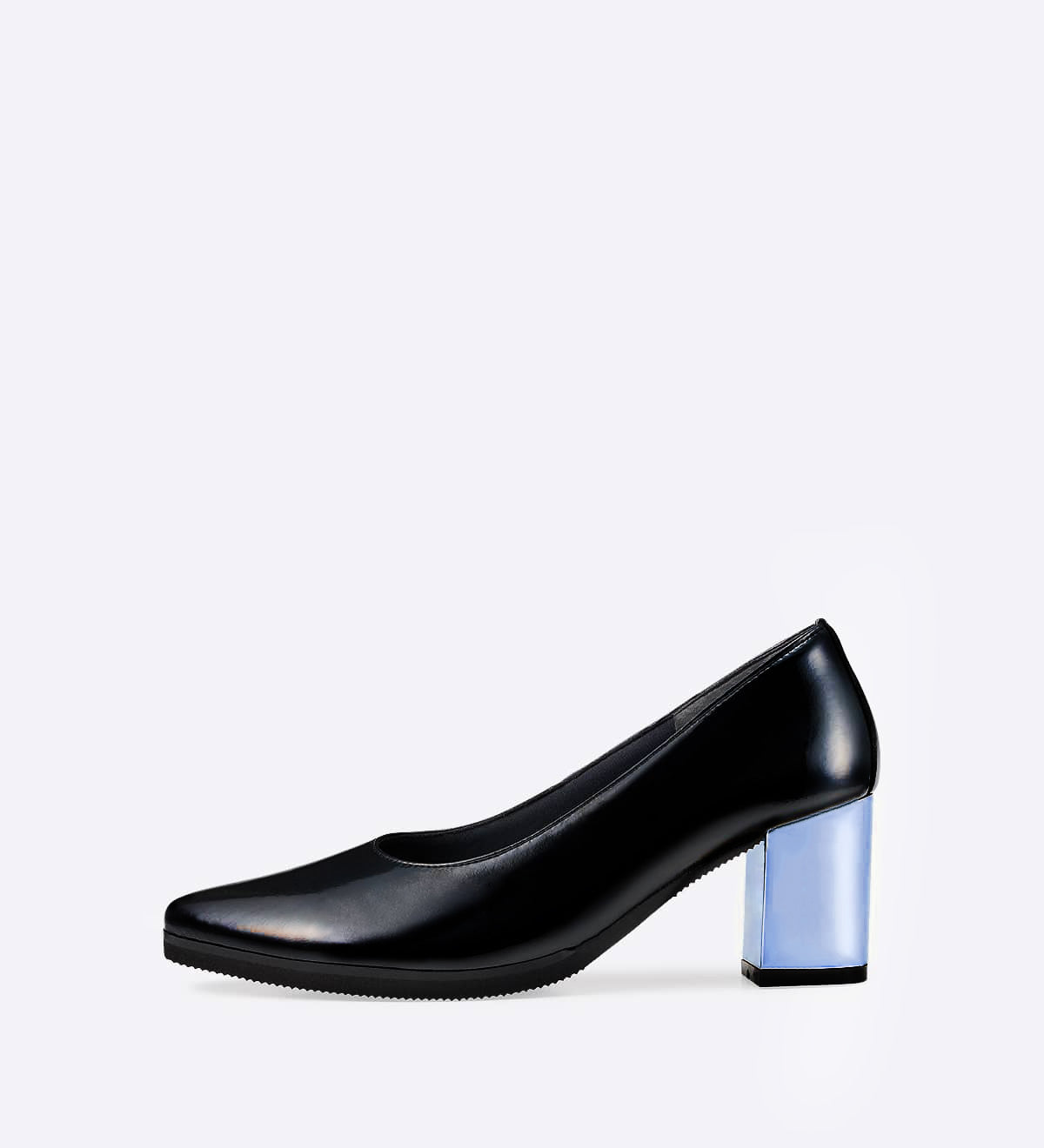 Salto Pointed Mirror em couro envernizado azul