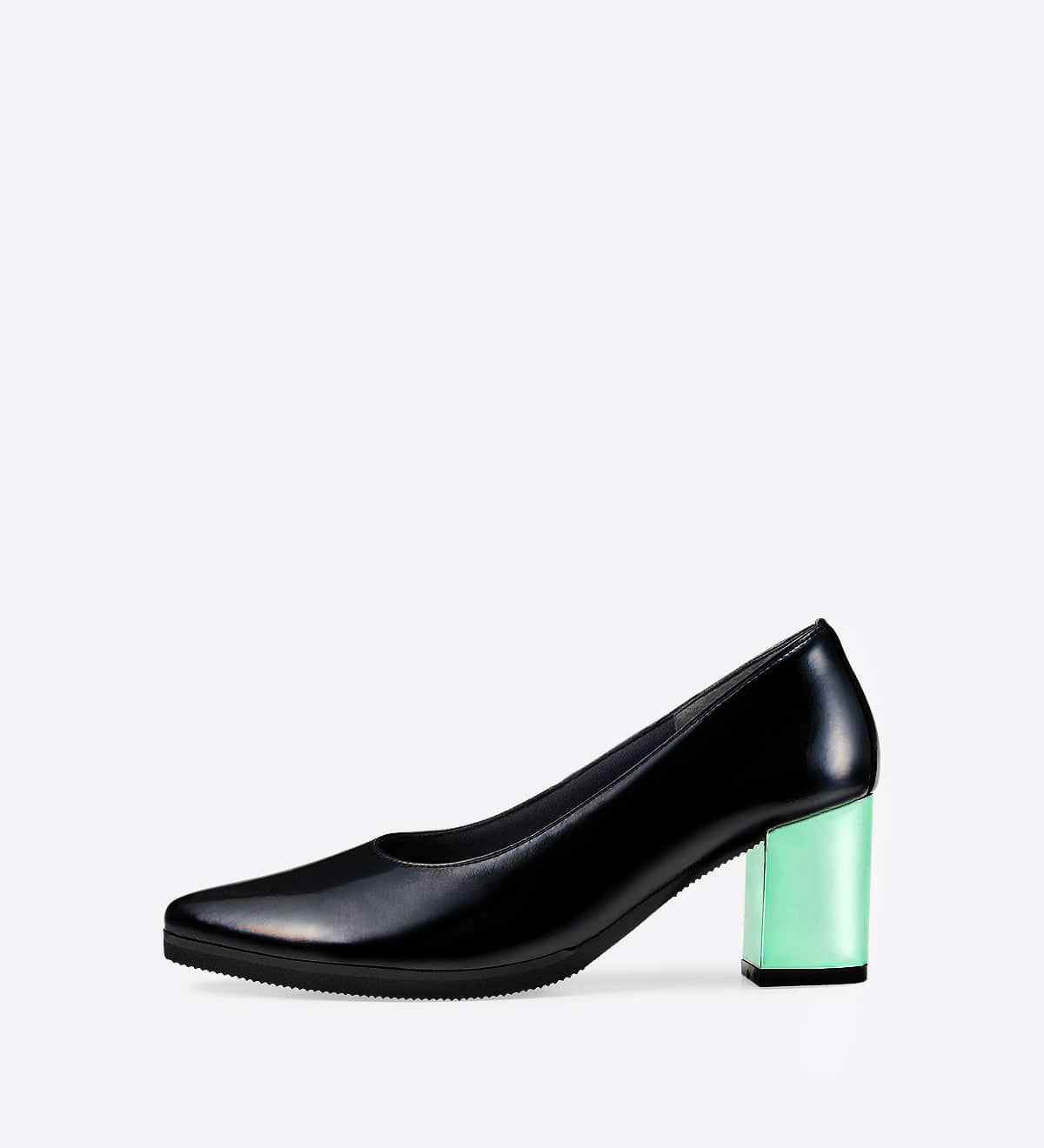 Salto Pointed Mirror em couro envernizado verde