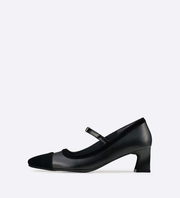 Salto Strap em couro com detalhes em veludo black