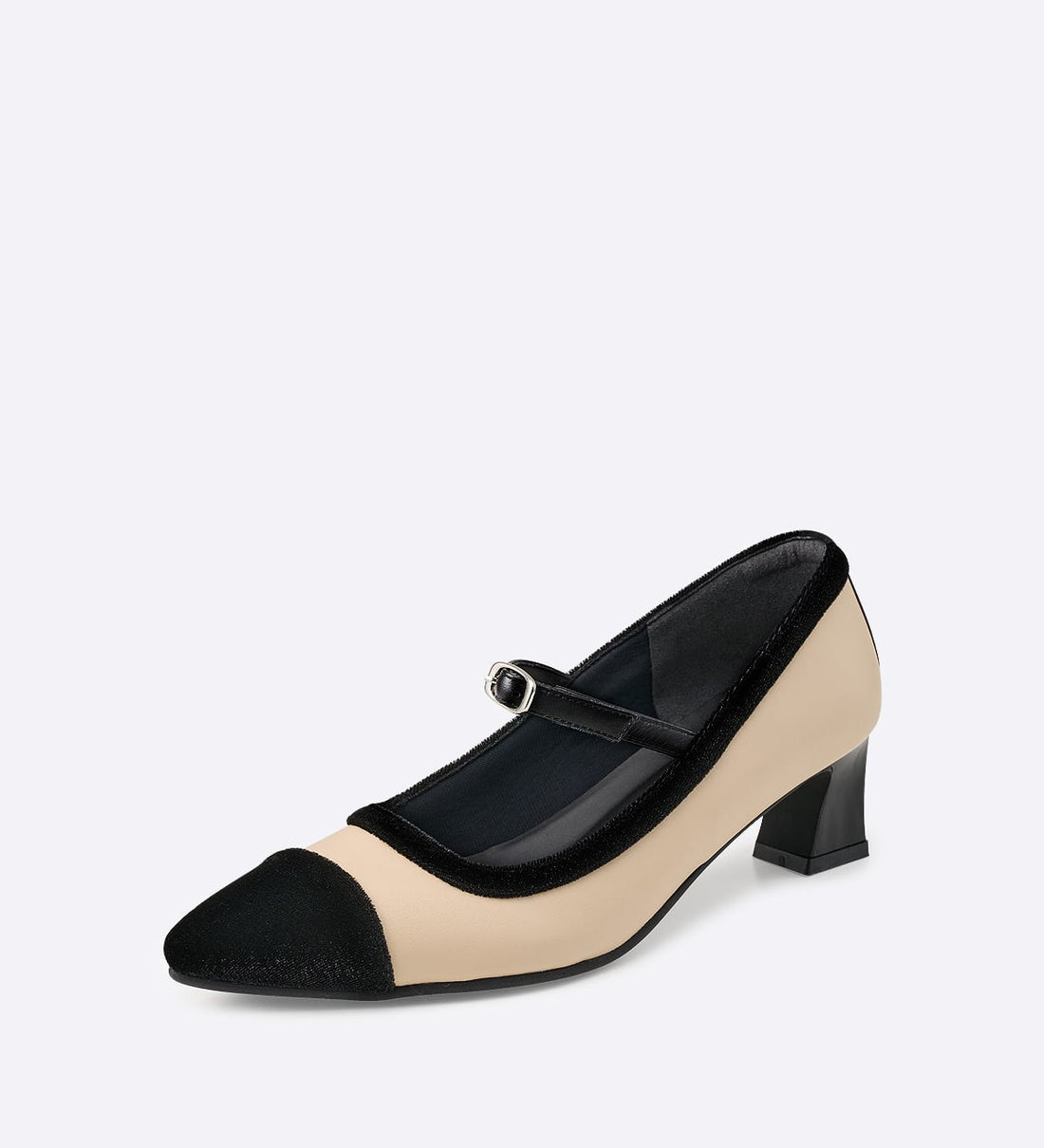 Salto Strap em couro com detalhes em veludo bege