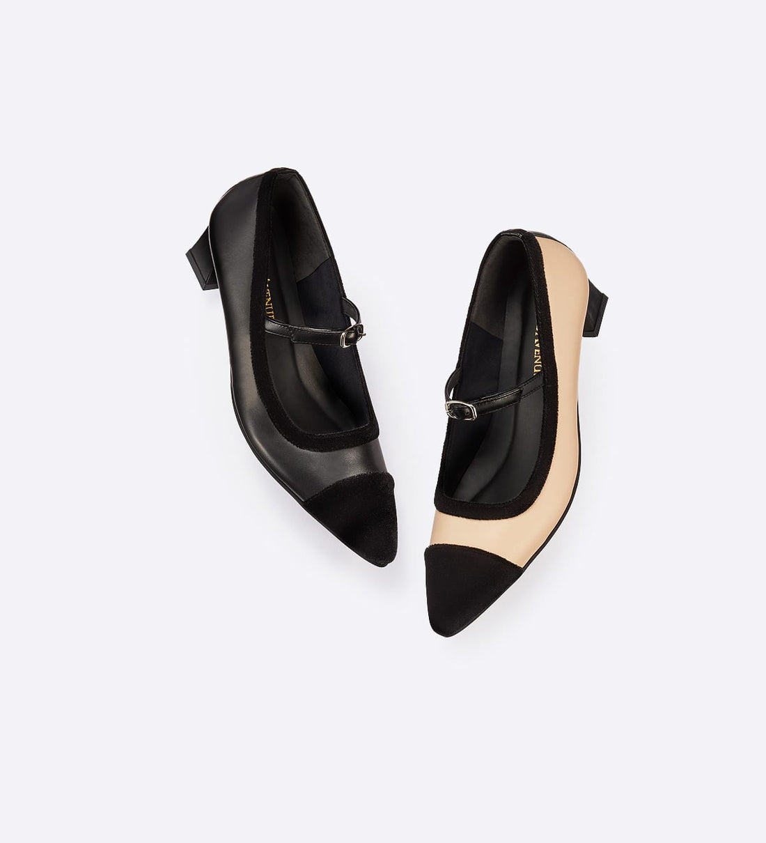 Salto Strap em couro com detalhes em veludo black